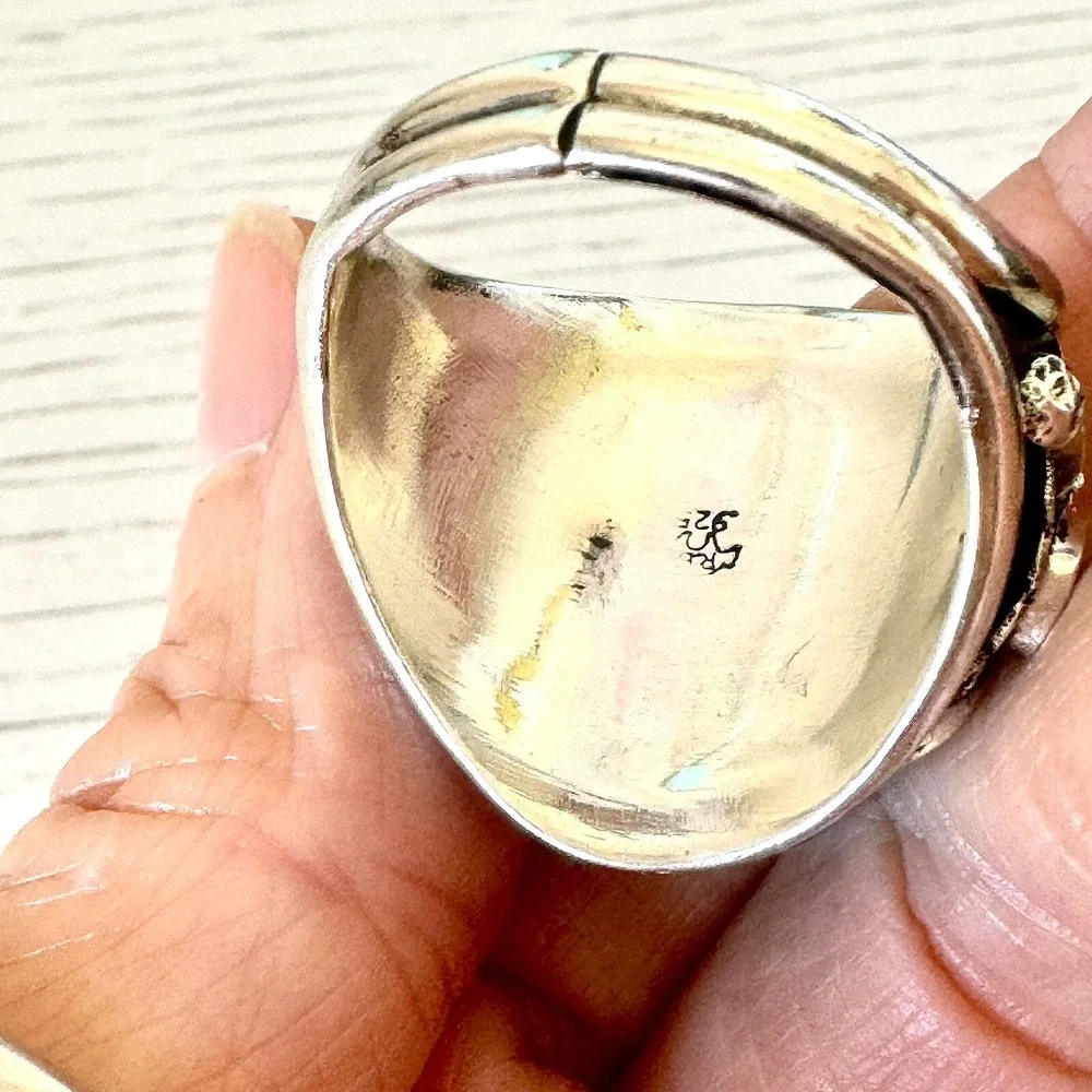 Navajo Wolf Turquoise Mens‎ Ring Sz 13 Sterling Signed Saunders Howling Nugget